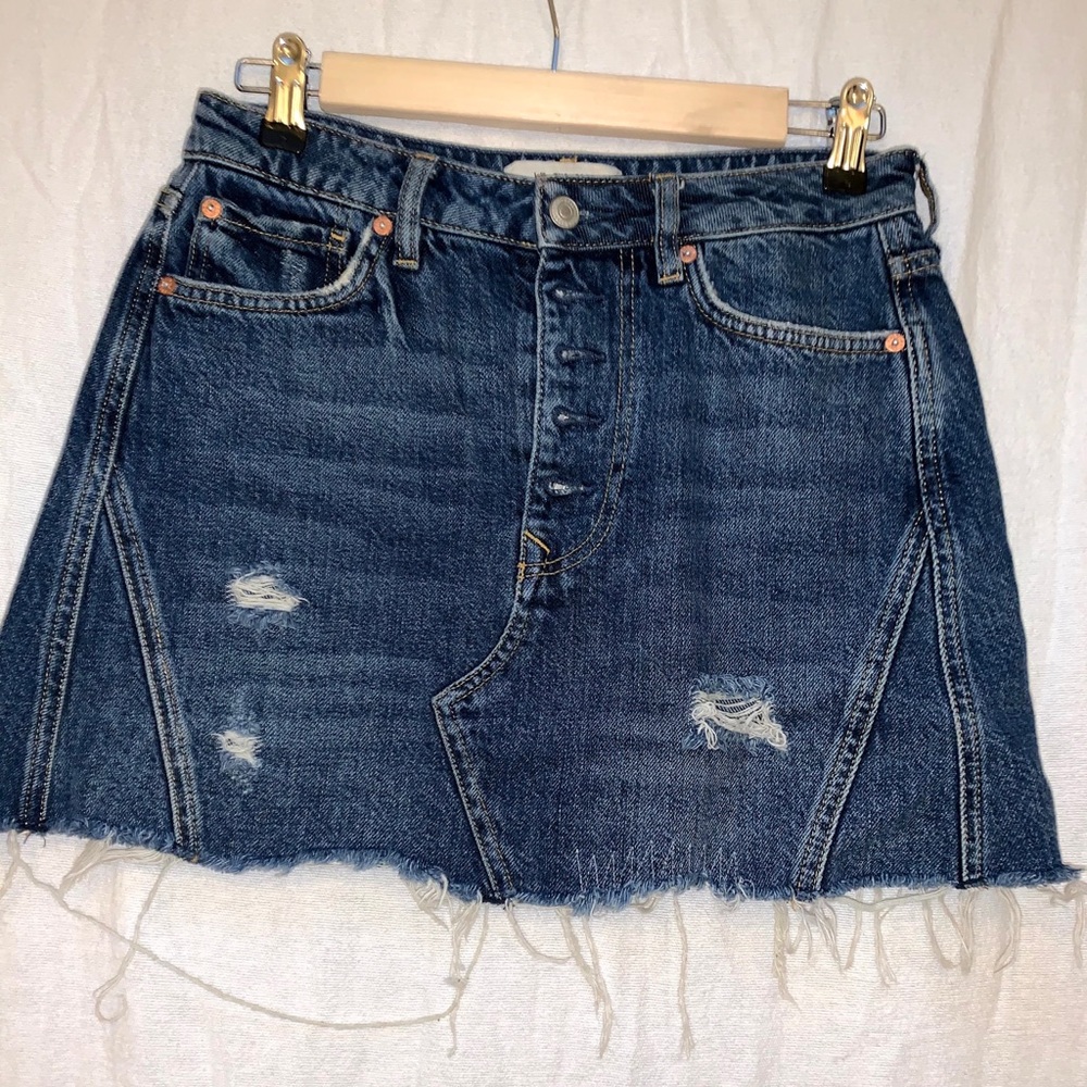Free people distressed denim mini skirt